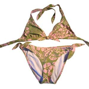 Xhilaration pink and green flower bikini top and bottom set L top S bottom **